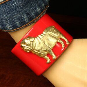 Bulldog Cuff Bracelet Mud Pie Wide Red Gold Tone Dog Georgia Bulldogs